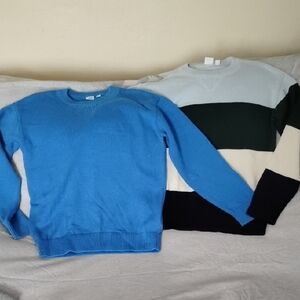 GAP Blue and Striped Men's Crewneck Sweaters